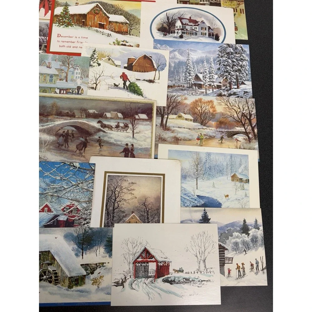 Vintage Christmas Cards Fronts ONLY Houses Barns More Scrapbooking Crafts 50+